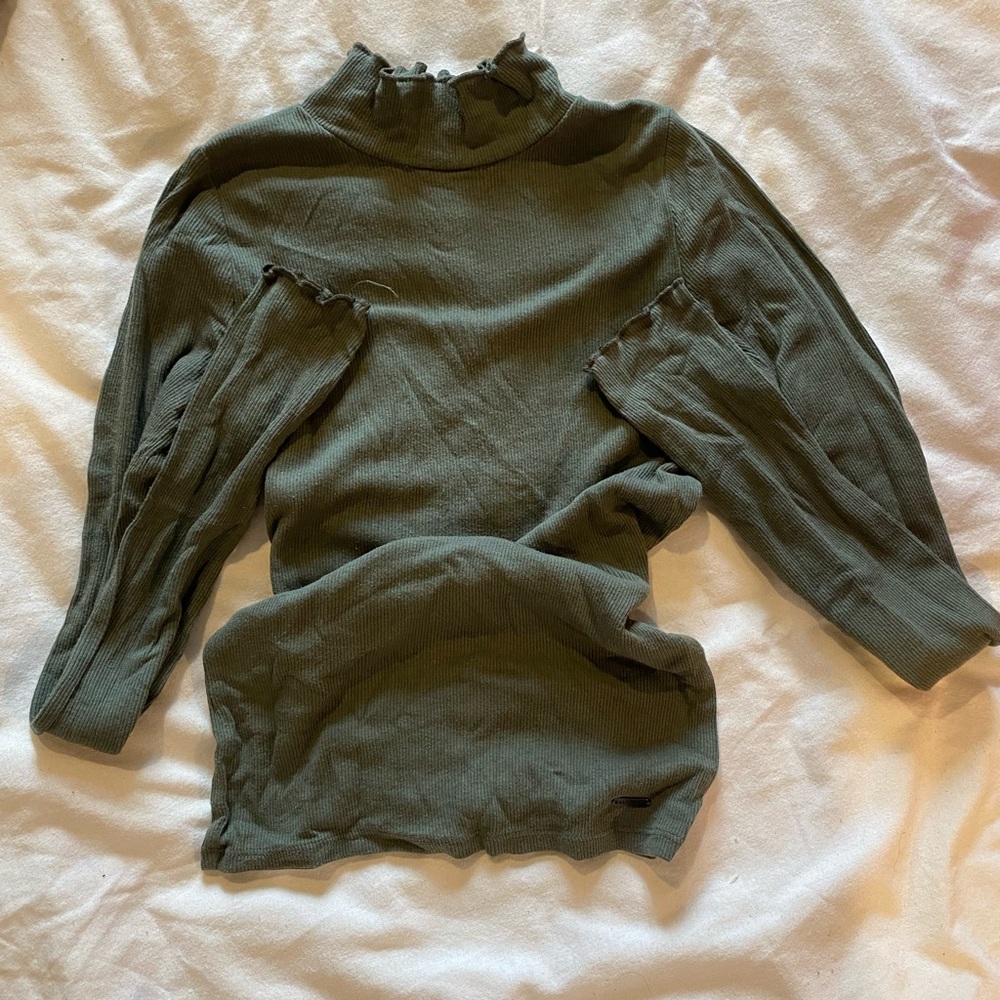Ribbed Olive Green Turtleneck Sweater - Hollister